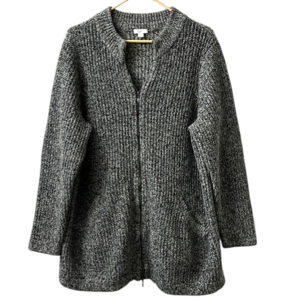 J. Jill Textured Wool Blend Zip Front Long Cardigan